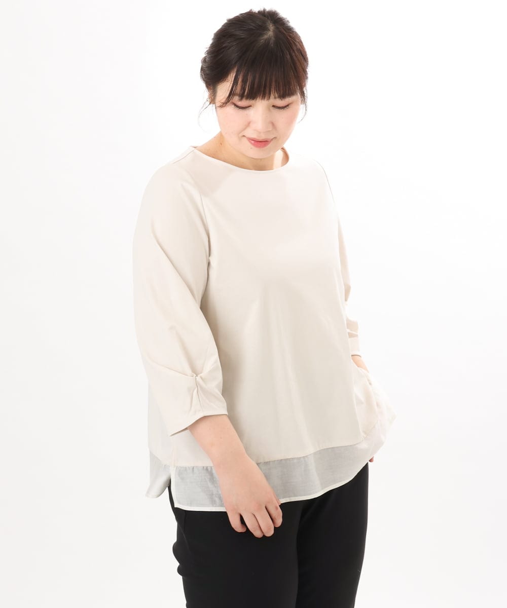 OLKED10079 eur3(エウルキューブ) 【大きいサイズ】裾シア―カットソー ライトグレー