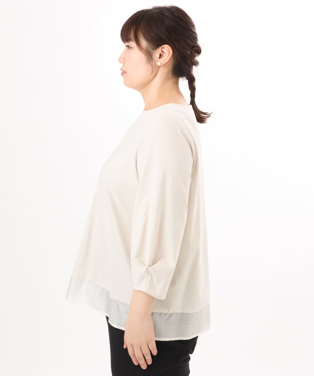 OLKED10079 eur3(エウルキューブ) 【大きいサイズ】裾シア―カットソー ライトグレー