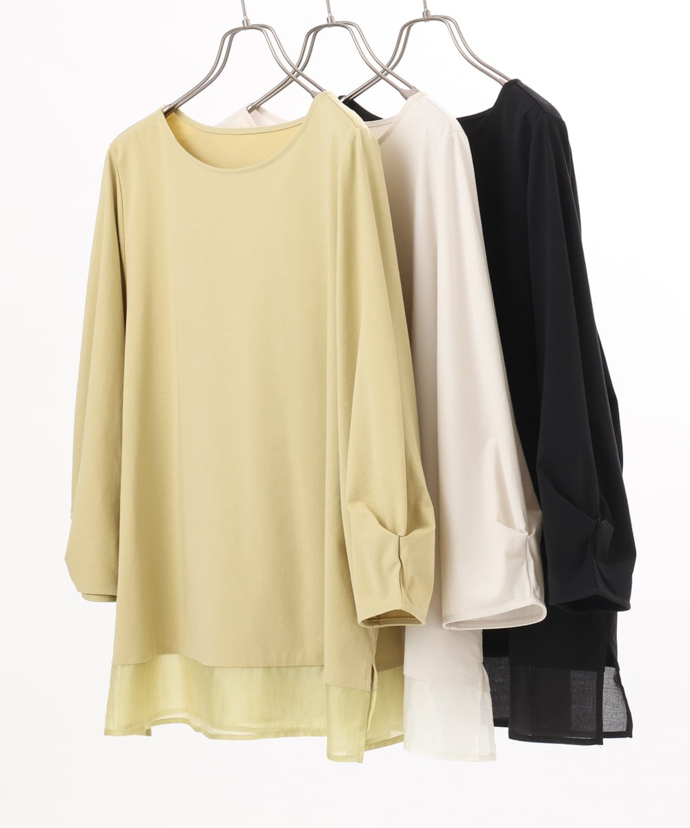 OLKED10079 eur3(エウルキューブ) 【大きいサイズ】裾シア―カットソー ブラック