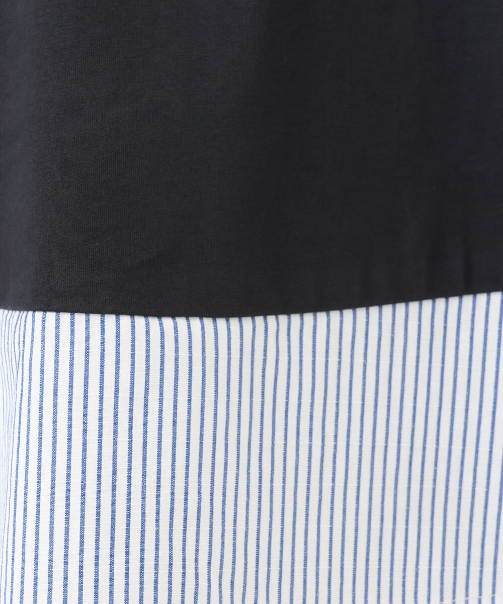 OLKED13089 eur3(エウルキューブ) 【大きいサイズ】裾ストライプカットソー ネイビー（WEB限定カラー）