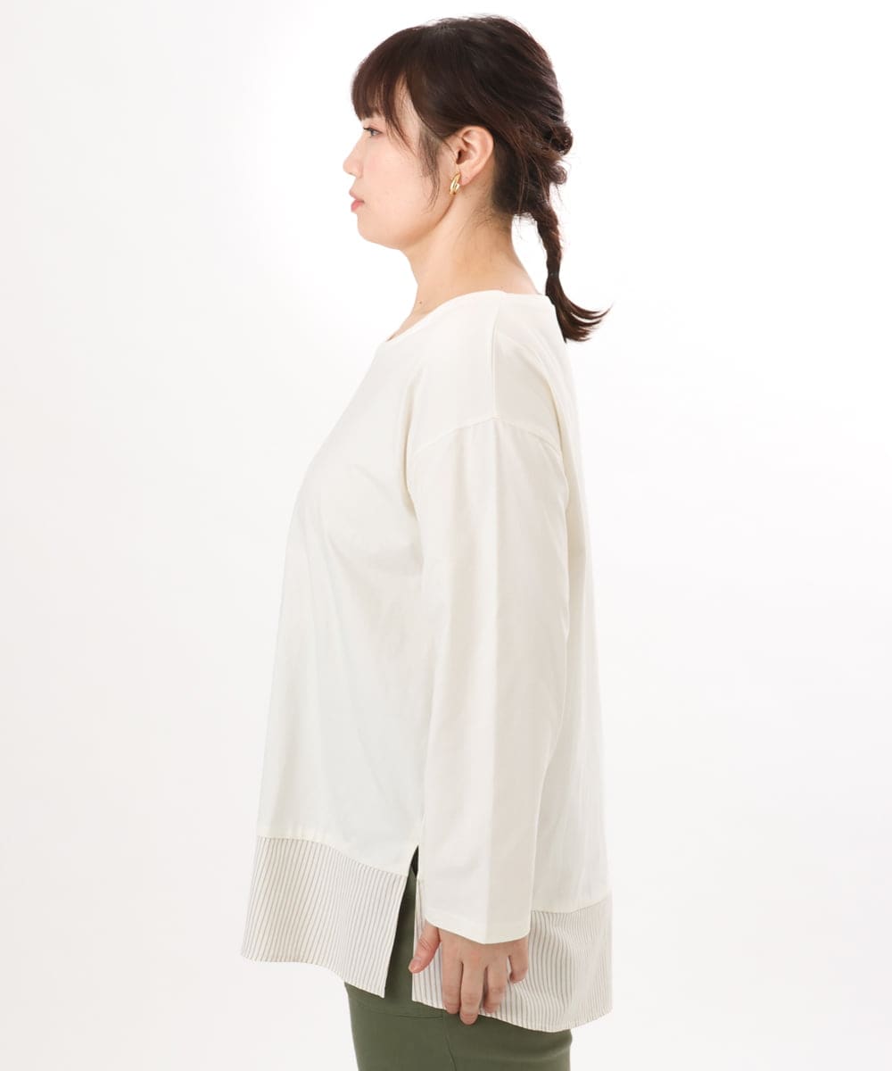 OLKED13089 eur3(エウルキューブ) 【大きいサイズ】裾ストライプカットソー アイボリー