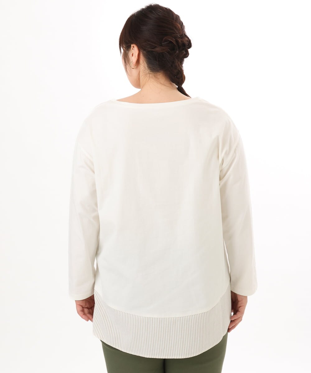 OLKED13089 eur3(エウルキューブ) 【大きいサイズ】裾ストライプカットソー アイボリー