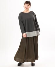 OLKED13089 eur3(エウルキューブ) 【大きいサイズ】裾ストライプカットソー ダークグレー