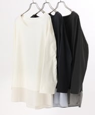 OLKED13089 eur3(エウルキューブ) 【大きいサイズ】裾ストライプカットソー ダークグレー