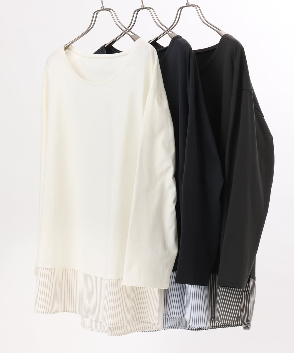 OLKED13089 eur3(エウルキューブ) 【大きいサイズ】裾ストライプカットソー ダークグレー