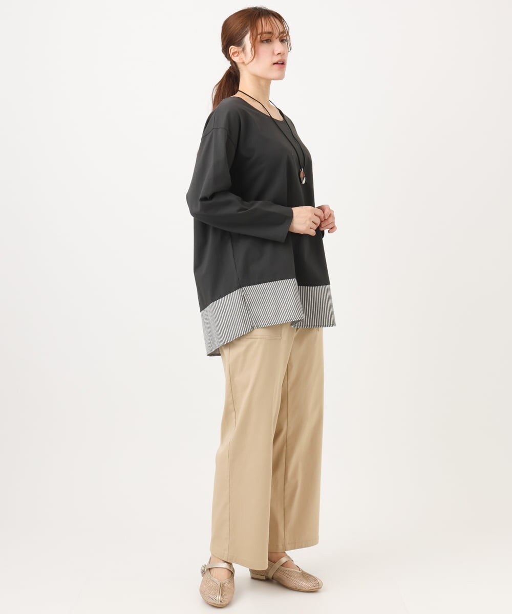 OLKED13089 eur3(エウルキューブ) 【大きいサイズ】裾ストライプカットソー ダークグレー