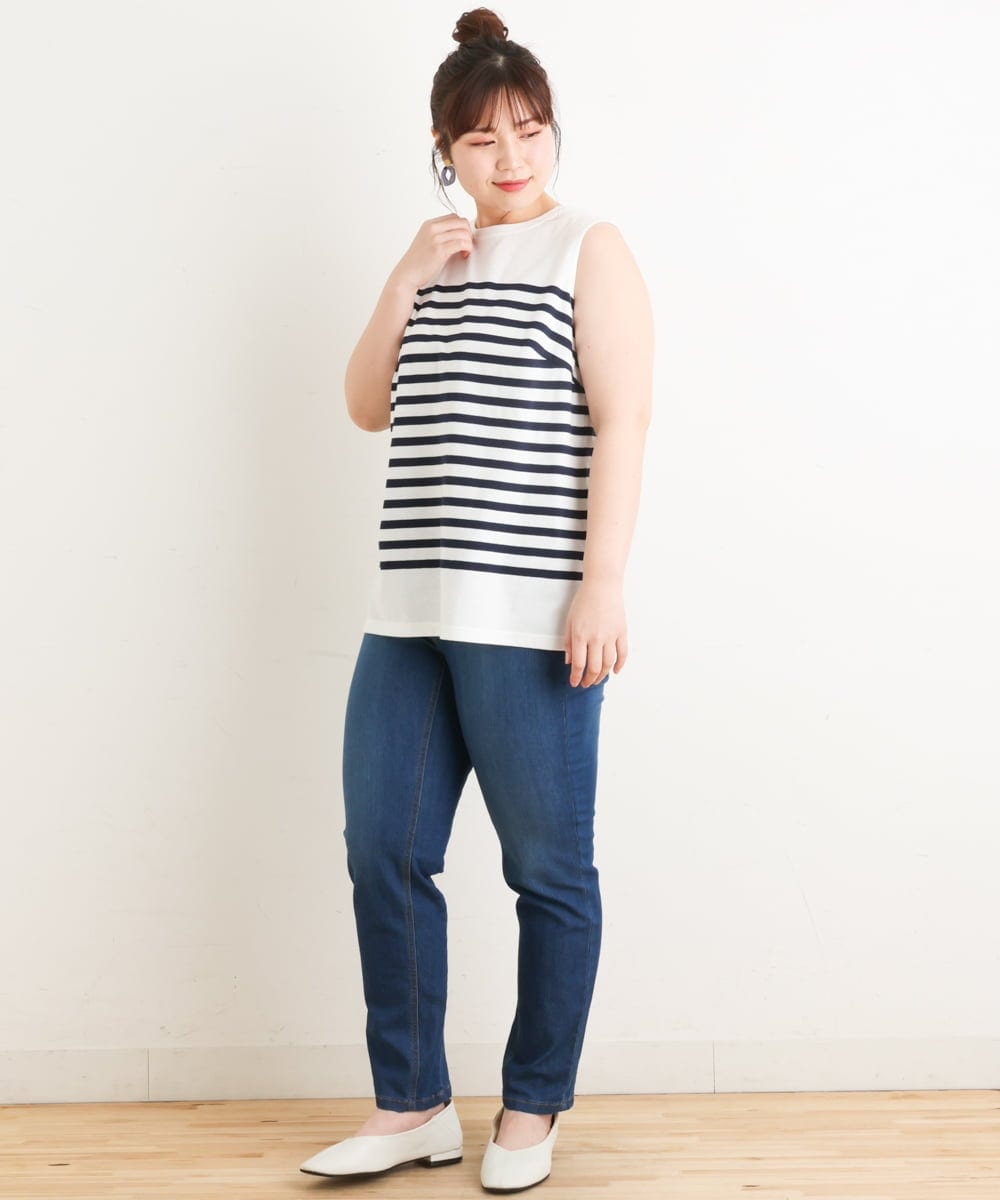 OLKES05050 eur3(エウルキューブ) 【大きいサイズ】パネルボーダータンクトップ ネイビー(57)