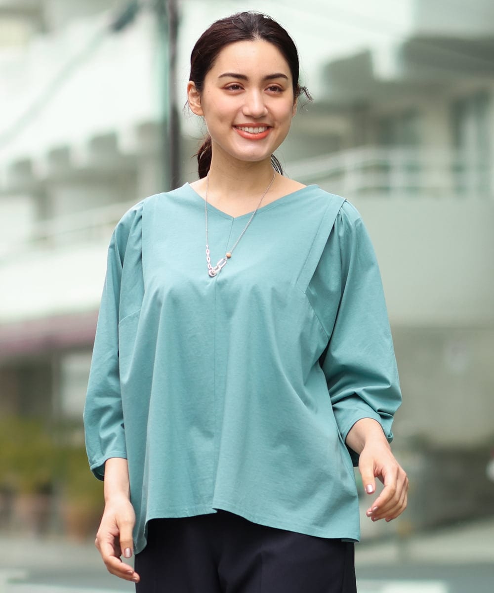 OLKES07070 eur3(エウルキューブ) 【大きいサイズ】袖タックカットソー ライトグリーン(30)