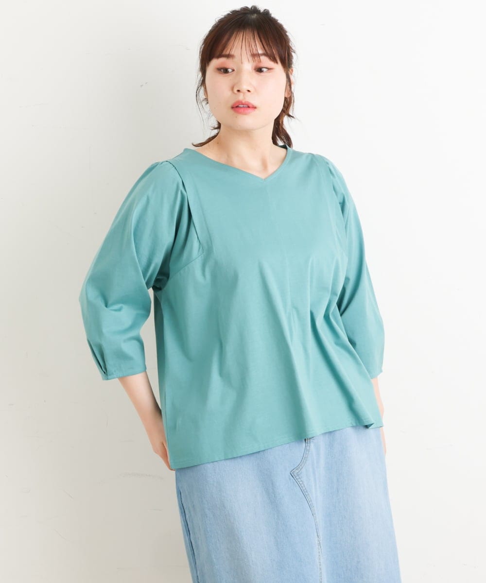 OLKES07070 eur3(エウルキューブ) 【大きいサイズ】袖タックカットソー ライトグリーン(30)