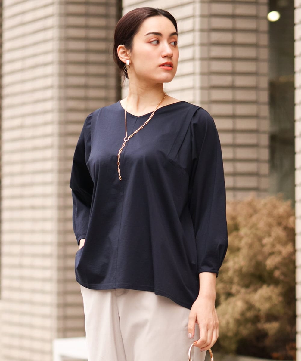 OLKES07070 eur3(エウルキューブ) 【大きいサイズ】袖タックカットソー ネイビー(57)