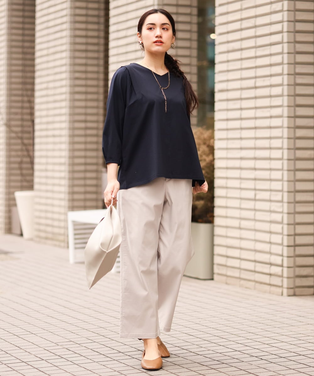 OLKES07070 eur3(エウルキューブ) 【大きいサイズ】袖タックカットソー ネイビー(57)