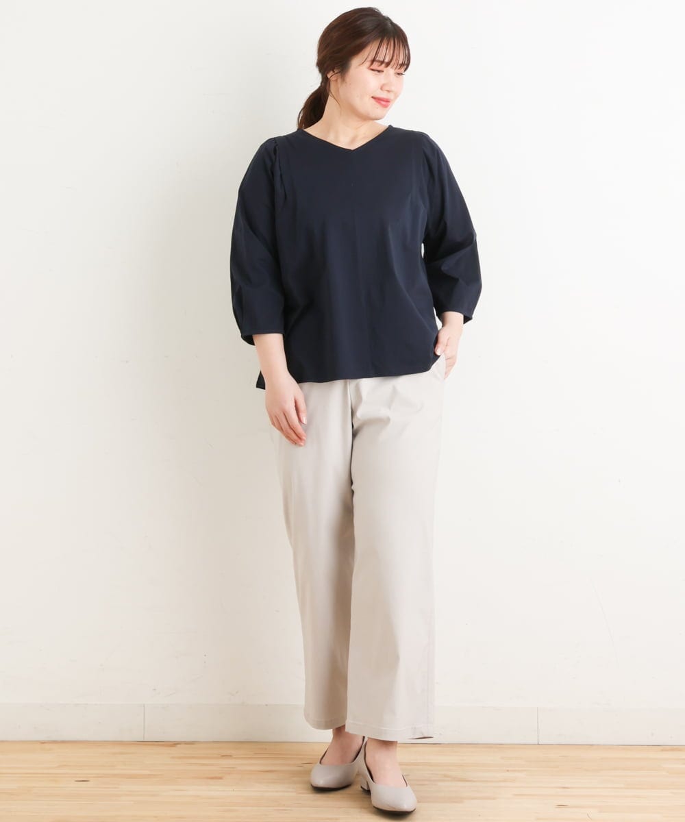 OLKES07070 eur3(エウルキューブ) 【大きいサイズ】袖タックカットソー ネイビー(57)