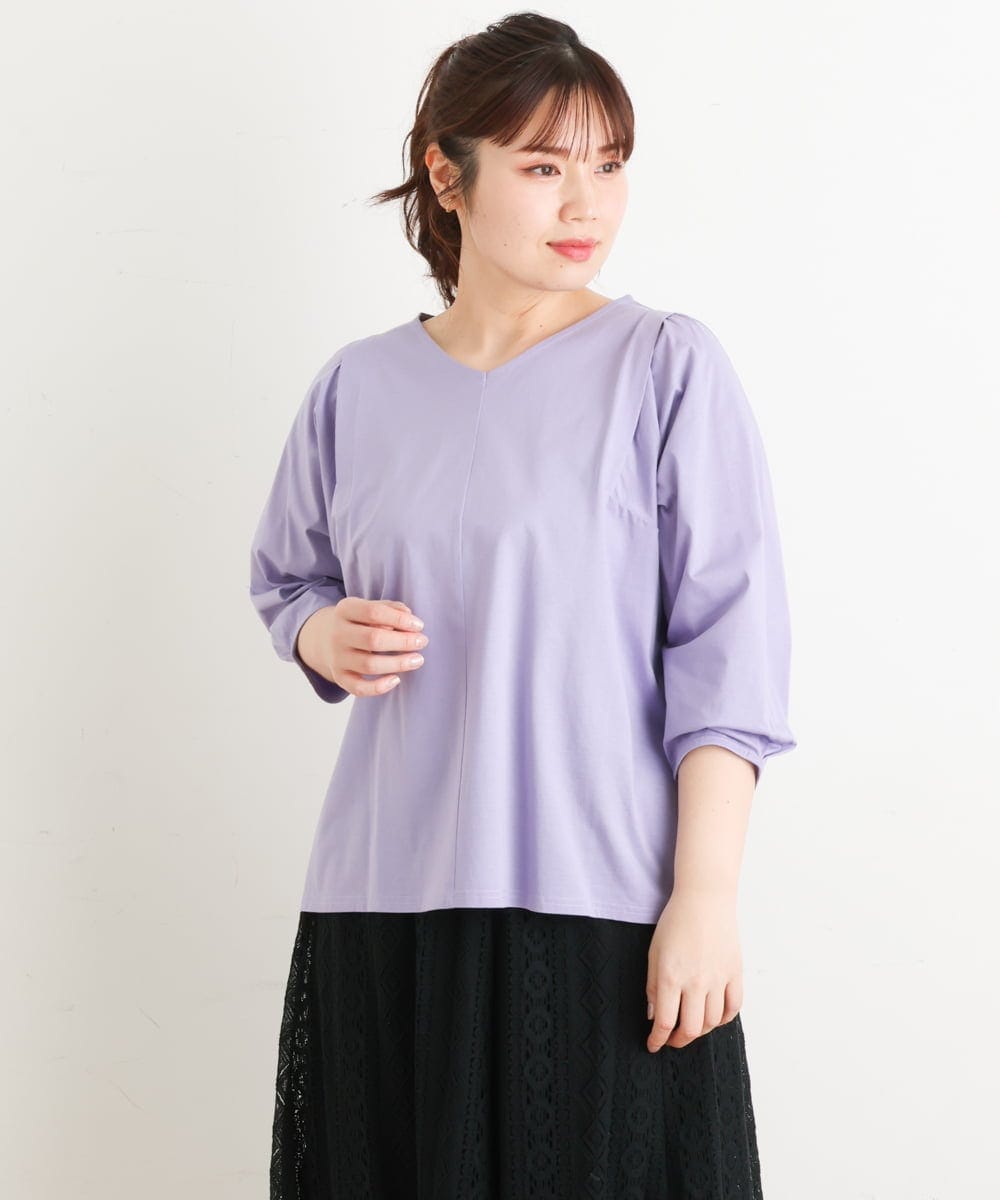 OLKES07070 eur3(エウルキューブ) 【大きいサイズ】袖タックカットソー ラベンダー(60)