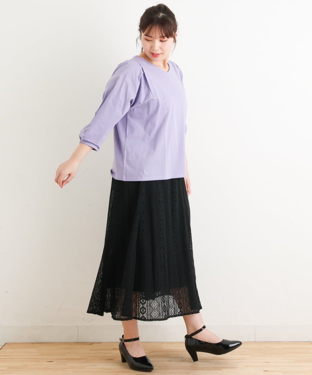 OLKES07070 eur3(エウルキューブ) 【大きいサイズ】袖タックカットソー ラベンダー(60)