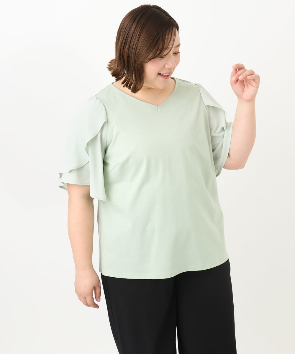 OLKFA17089 eur3(エウルキューブ) 【大きいサイズ】ラッフルスリーブカットソー ライトグリーン(30)