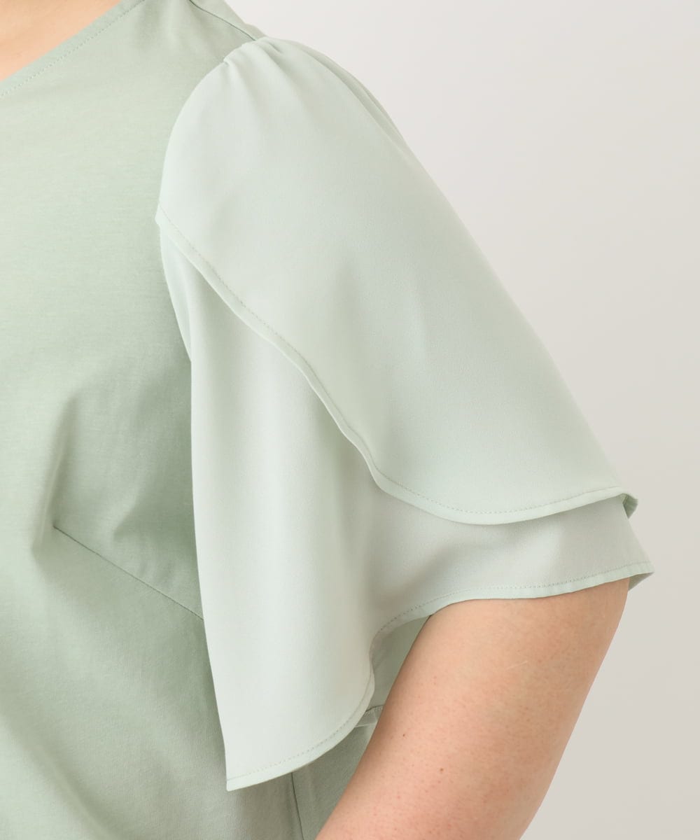 OLKFA17089 eur3(エウルキューブ) 【大きいサイズ】ラッフルスリーブカットソー ライトグリーン(30)