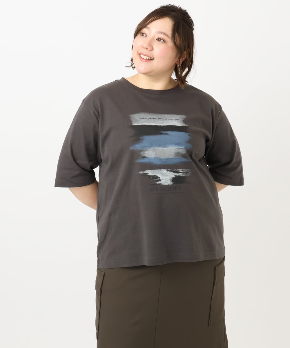 OLKFA36069 eur3(エウルキューブ) 【大きいサイズ】コットンプリントTシャツ ダークグレー(93)