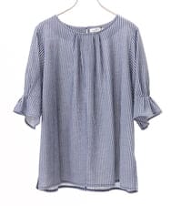 OLKFD04069 eur3(エウルキューブ) 【大きいサイズ】シャンブレーストライププカットソー ネイビー