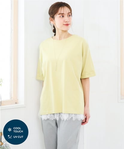 OLKFD12039  【大きいサイズ/接触冷感/UVカット】ドロップショルダーコットンTシャツ