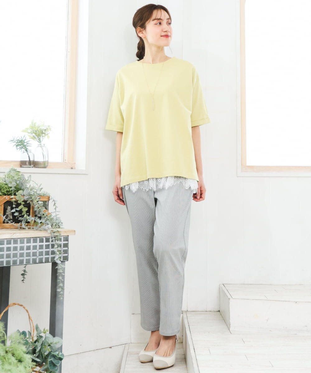 OLKFD12039 eur3(エウルキューブ) 【大きいサイズ/接触冷感/UVカット】ドロップショルダーコットンTシャツ ライトイエロー