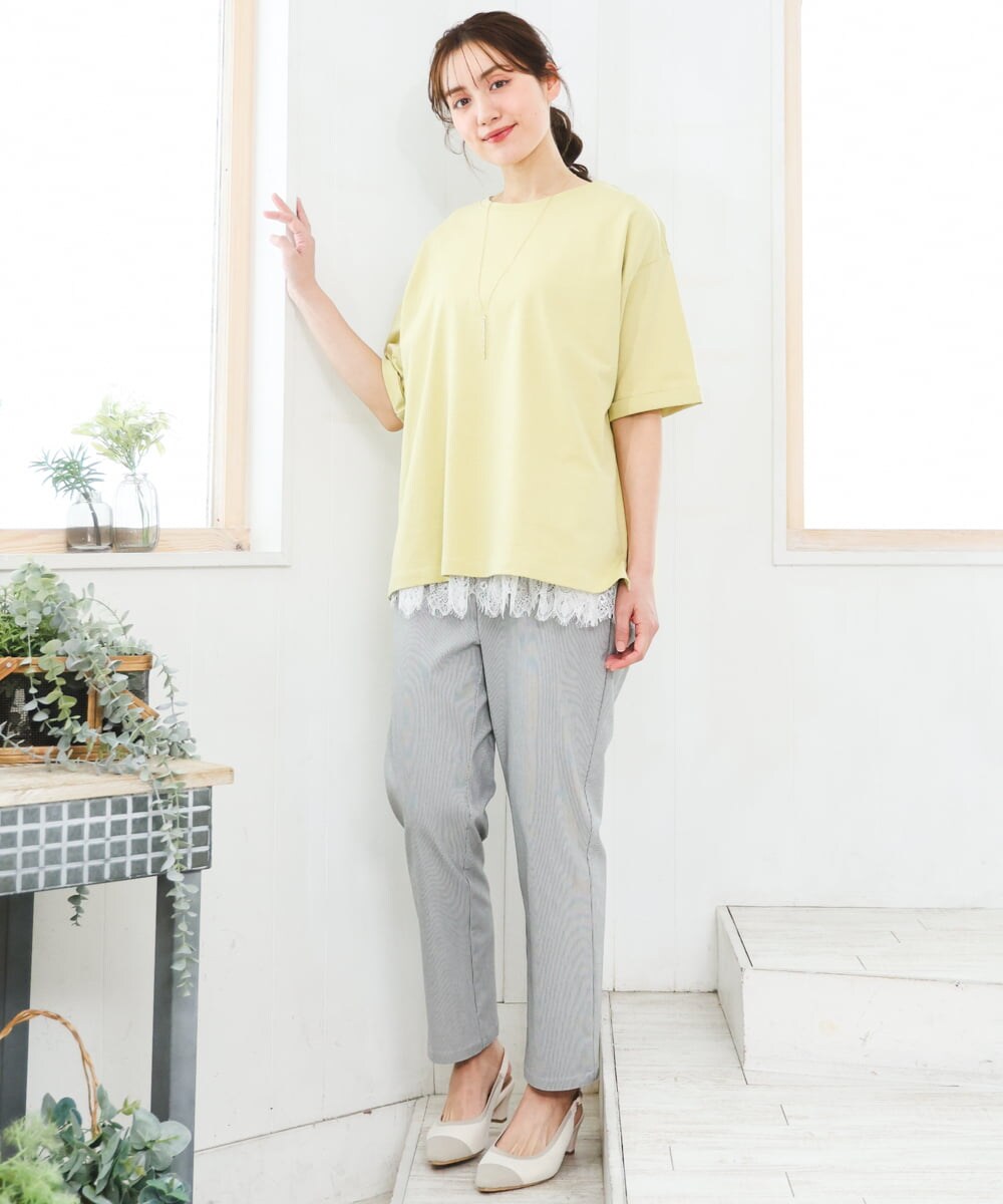 OLKFD12039 eur3(エウルキューブ) 【大きいサイズ/接触冷感/UVカット】ドロップショルダーコットンTシャツ ライトイエロー