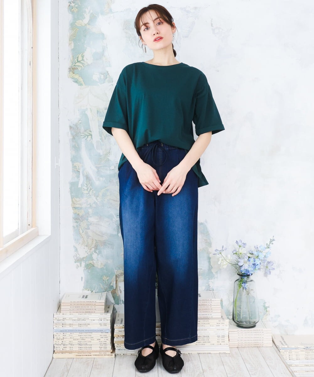OLKFD12039 eur3(エウルキューブ) 【大きいサイズ/接触冷感/UVカット】ドロップショルダーコットンTシャツ ライトグリーン/WEB限定カラー