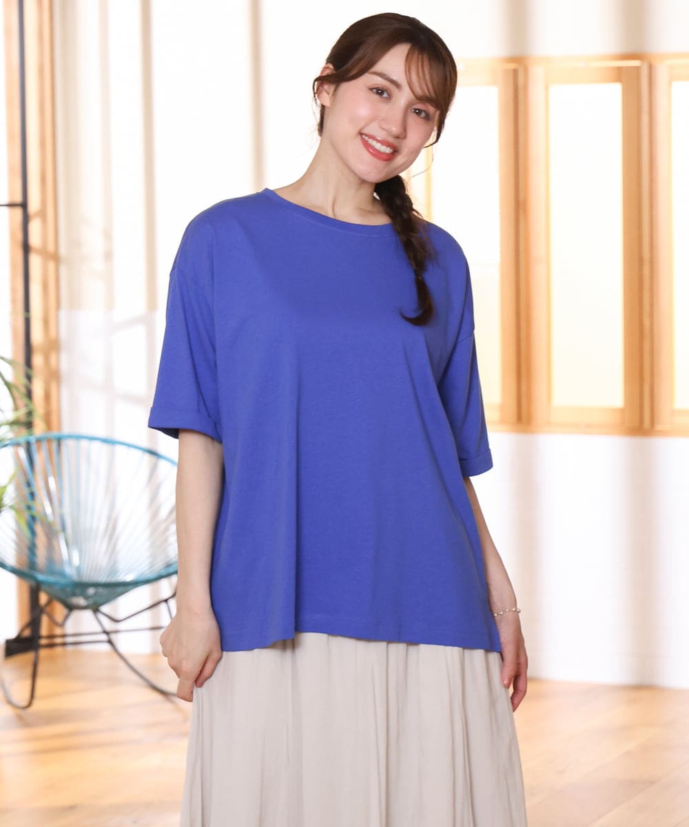 OLKFD12039 eur3(エウルキューブ) 【大きいサイズ/接触冷感/UVカット】ドロップショルダーコットンTシャツ ブルー