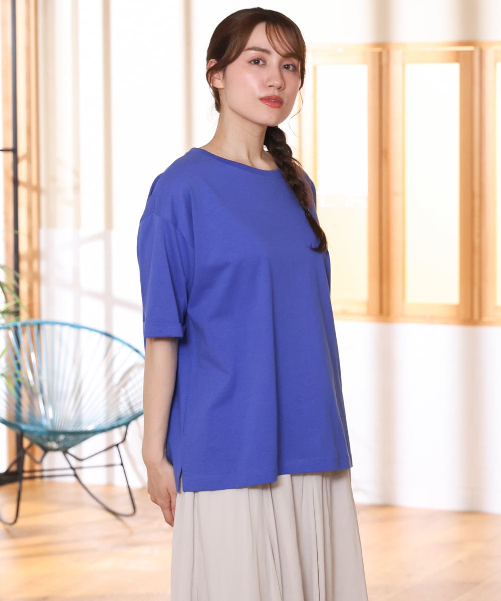 OLKFD12039 eur3(エウルキューブ) 【大きいサイズ/接触冷感/UVカット】ドロップショルダーコットンTシャツ ブルー