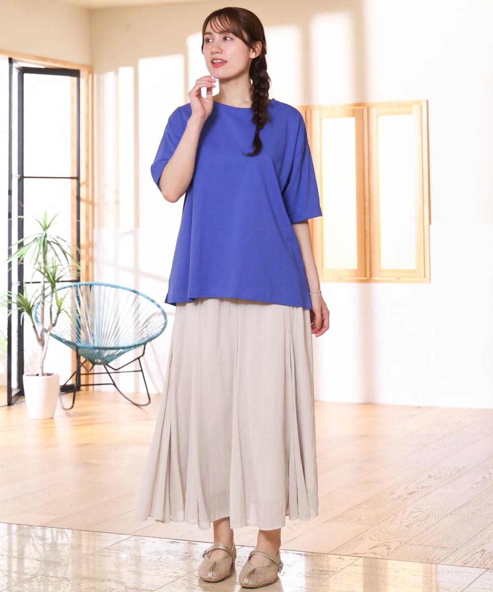 OLKFD12039 eur3(エウルキューブ) 【大きいサイズ/接触冷感/UVカット】ドロップショルダーコットンTシャツ ブルー