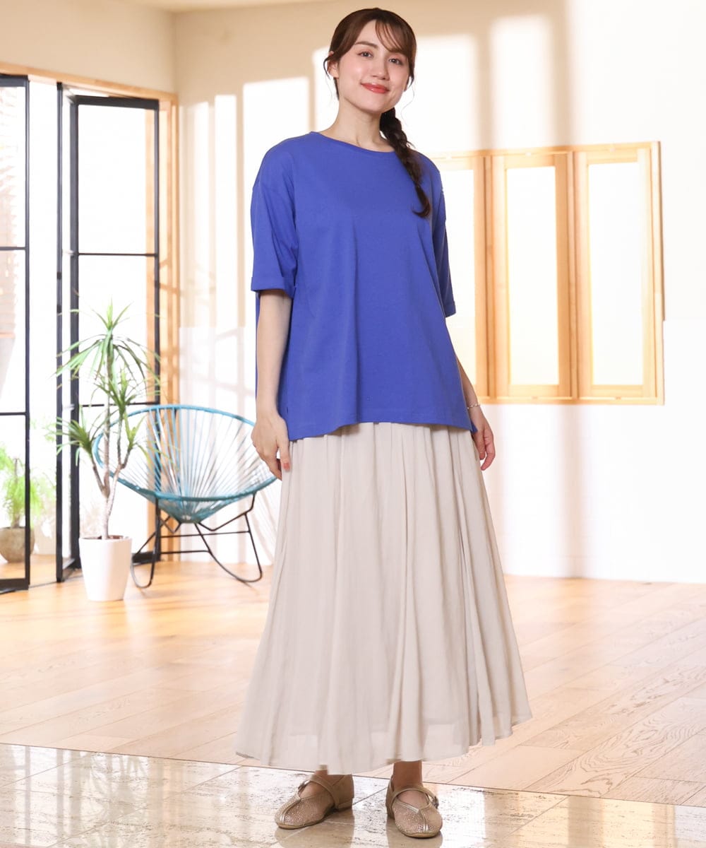OLKFD12039 eur3(エウルキューブ) 【大きいサイズ/接触冷感/UVカット】ドロップショルダーコットンTシャツ ブルー