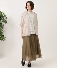 OLKFD12039 eur3(エウルキューブ) 【大きいサイズ/接触冷感/UVカット】ドロップショルダーコットンTシャツ アイボリー/ストライプ