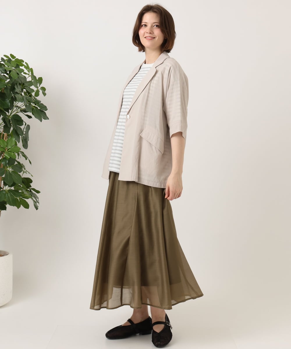 OLKFD12039 eur3(エウルキューブ) 【大きいサイズ/接触冷感/UVカット】ドロップショルダーコットンTシャツ アイボリー/ストライプ