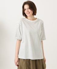 OLKFD12039 eur3(エウルキューブ) 【大きいサイズ/接触冷感/UVカット】ドロップショルダーコットンTシャツ アイボリー/ストライプ