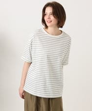 OLKFD12039 eur3(エウルキューブ) 【大きいサイズ/接触冷感/UVカット】ドロップショルダーコットンTシャツ アイボリー/ストライプ