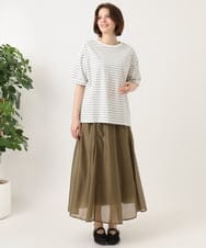 OLKFD12039 eur3(エウルキューブ) 【大きいサイズ/接触冷感/UVカット】ドロップショルダーコットンTシャツ アイボリー/ストライプ