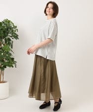 OLKFD12039 eur3(エウルキューブ) 【大きいサイズ/接触冷感/UVカット】ドロップショルダーコットンTシャツ アイボリー/ストライプ