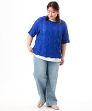 OLKFD19099 eur3(エウルキューブ) 【大きいサイズ】シャーリングレースアンサンブル ブルー