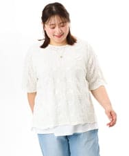 OLKFD19099 eur3(エウルキューブ) 【大きいサイズ】シャーリングレースアンサンブル ホワイト