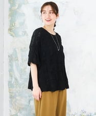 OLKFD19099 eur3(エウルキューブ) 【大きいサイズ】シャーリングレースアンサンブル ブラック