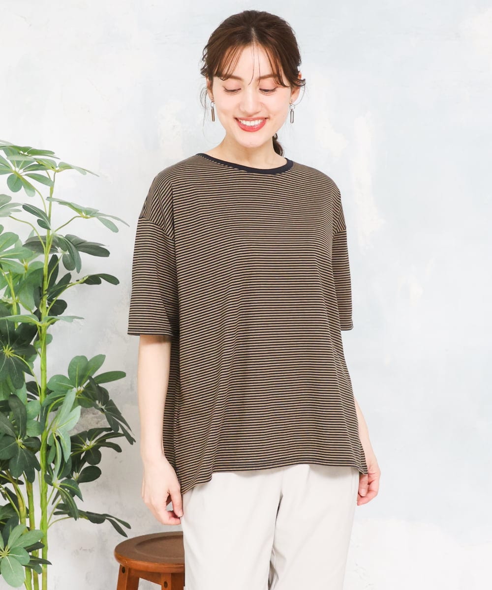 OLKFD22069 eur3(エウルキューブ) 【大きいサイズ】ボーダーTシャツ モカ