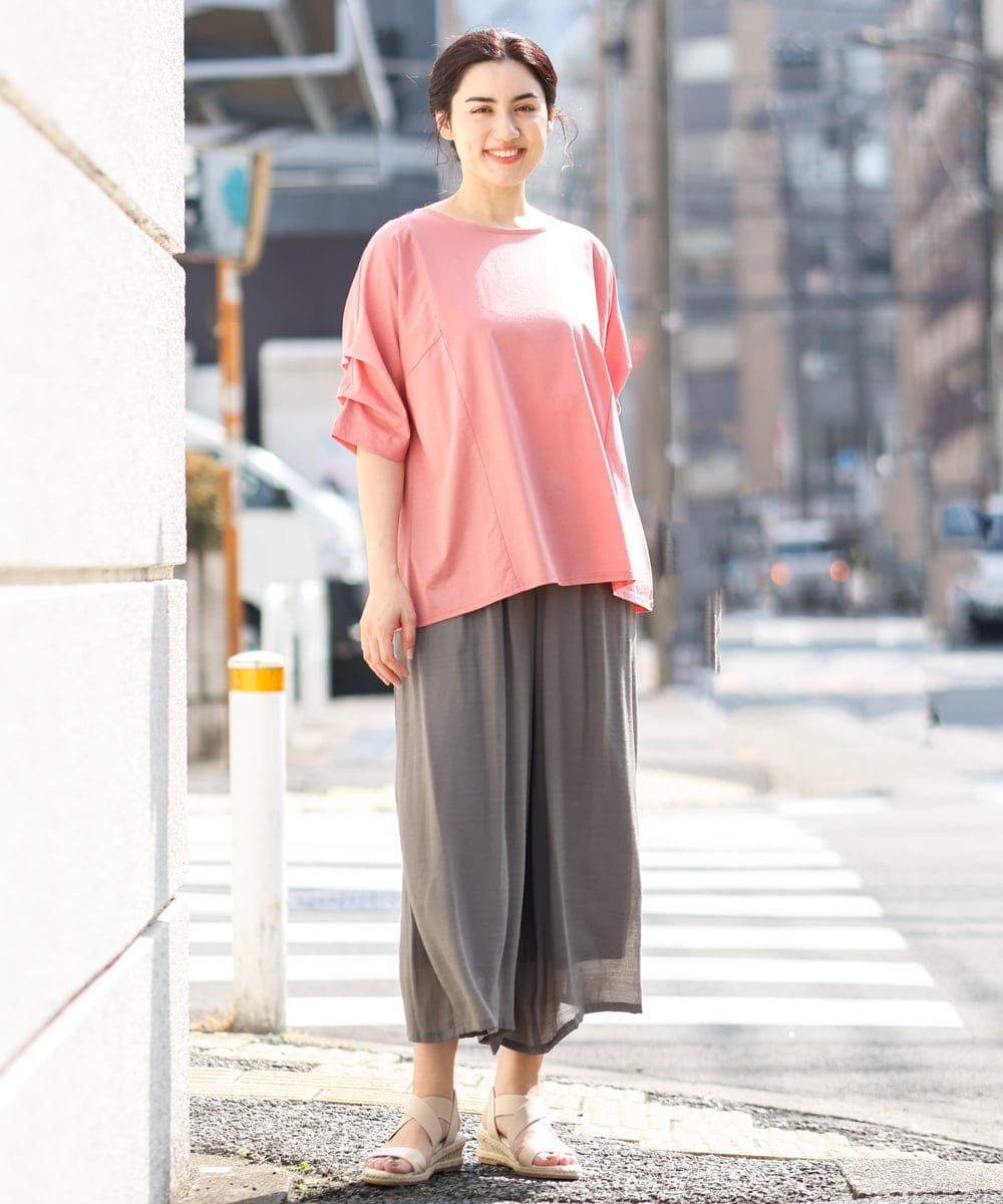 OLKFS08070 eur3(エウルキューブ) 【大きいサイズ】ホイップスリーブカットソー ピンク(01)