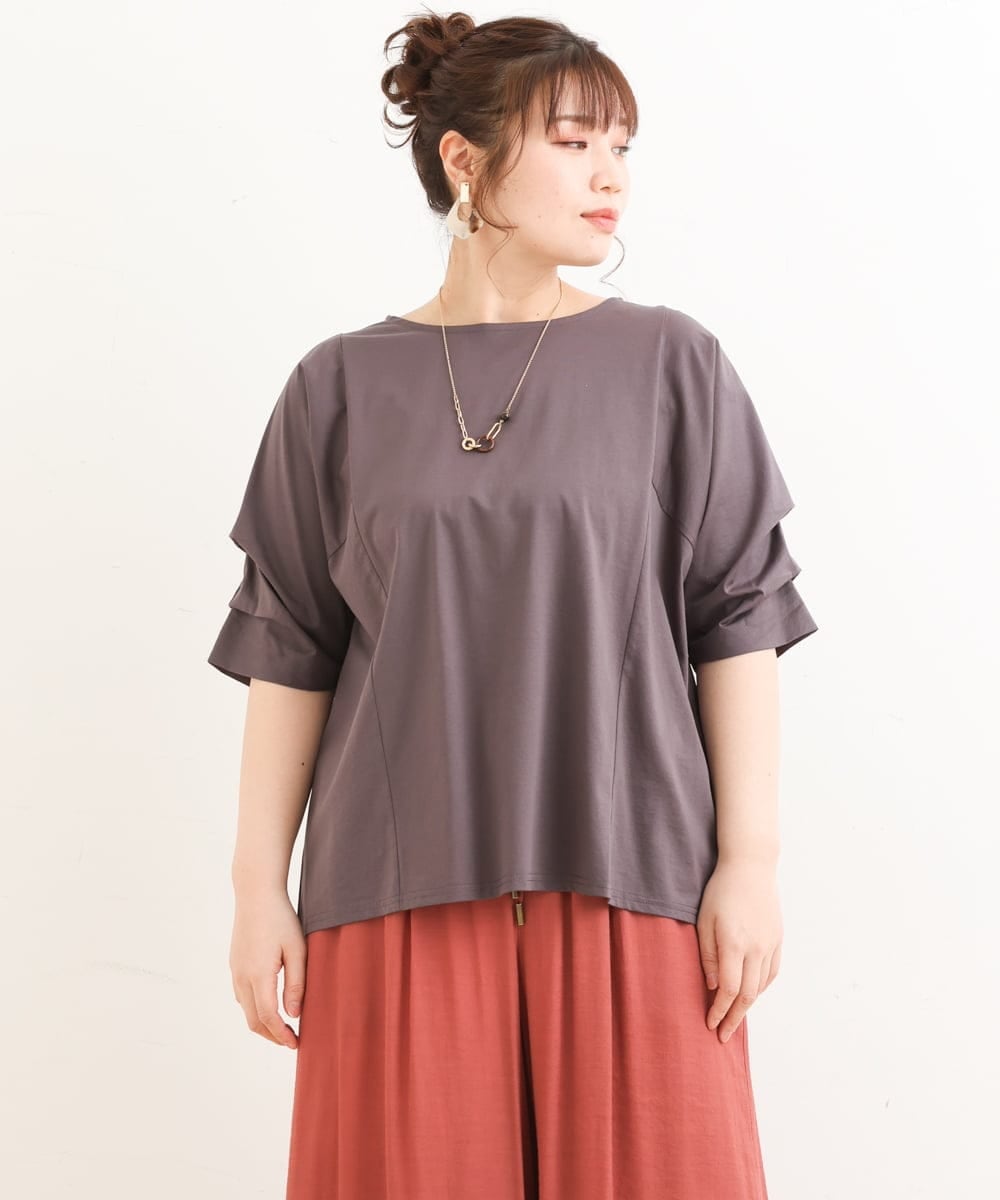 OLKFS08070 eur3(エウルキューブ) 【大きいサイズ】ホイップスリーブカットソー ダークグレー(93)