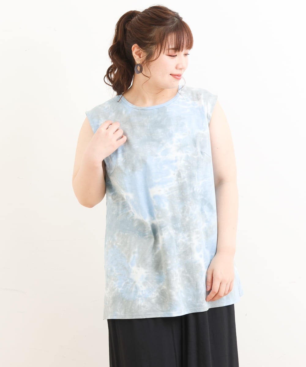 OLKFS14060 eur3(エウルキューブ) 【雑誌掲載】【大きいサイズ】タイダイロング丈タンクトップ ブルー(55)