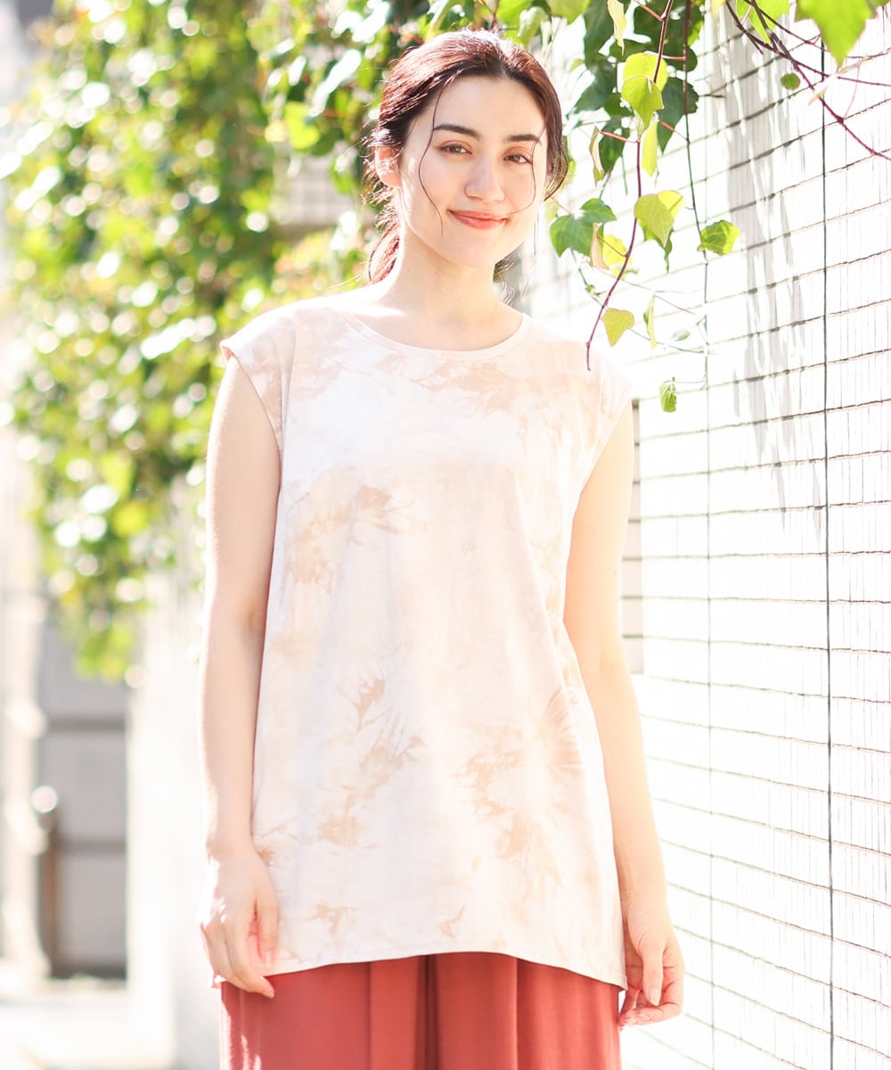 OLKFS14060 eur3(エウルキューブ) 【雑誌掲載】【大きいサイズ】タイダイロング丈タンクトップ ベージュ(82)
