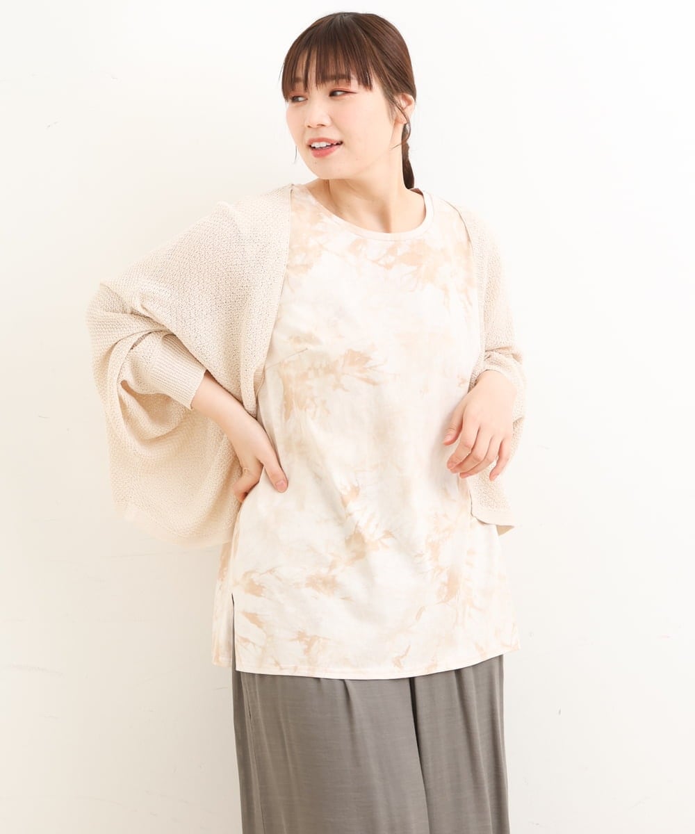 OLKFS14060 eur3(エウルキューブ) 【雑誌掲載】【大きいサイズ】タイダイロング丈タンクトップ ベージュ(82)