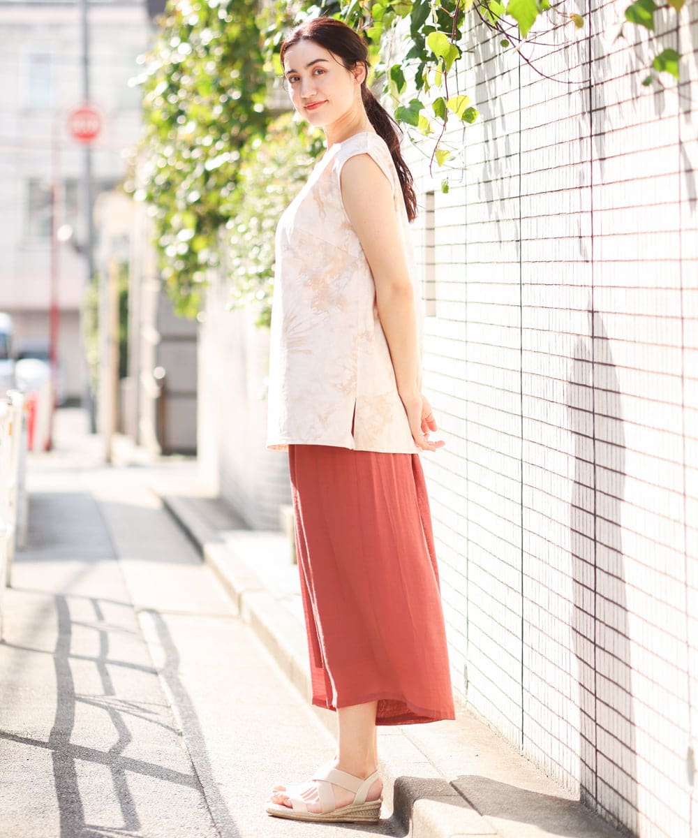 OLKFS14060 eur3(エウルキューブ) 【雑誌掲載】【大きいサイズ】タイダイロング丈タンクトップ ベージュ(82)