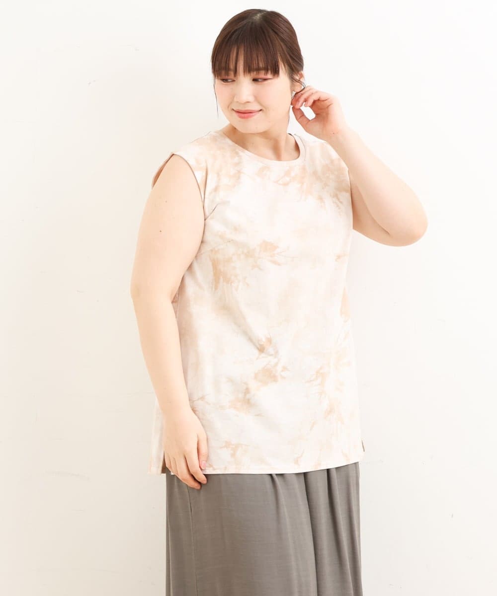 OLKFS14060 eur3(エウルキューブ) 【雑誌掲載】【大きいサイズ】タイダイロング丈タンクトップ ベージュ(82)