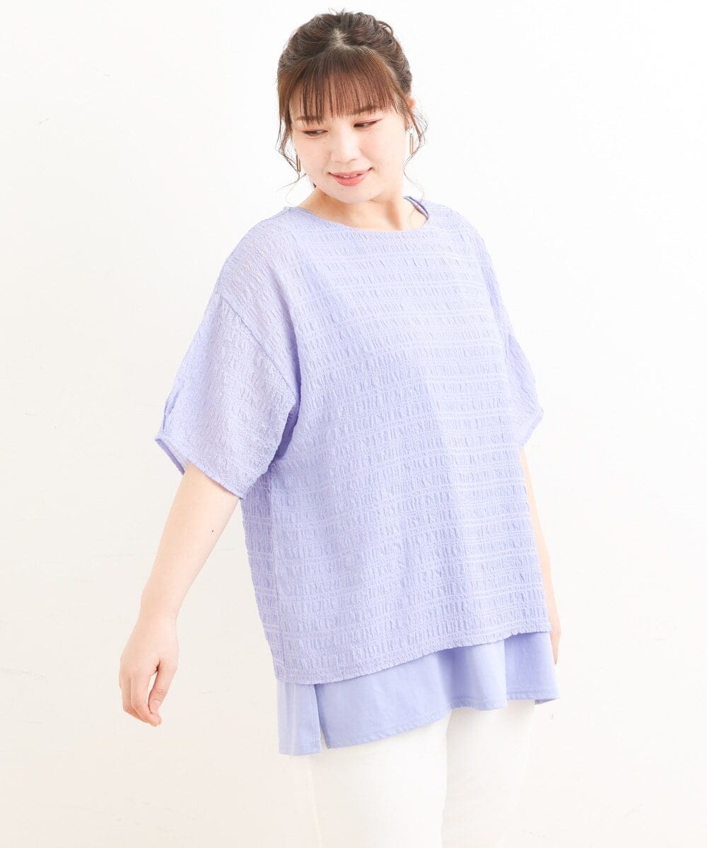 OLKFS15080 eur3(エウルキューブ) 【大きいサイズ/2点セット】シアートップス＆タンクトップセット ラベンダー(60)