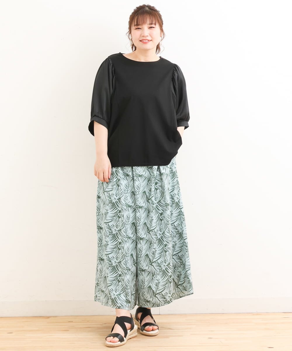 OLKFS17070 eur3(エウルキューブ) 【大きいサイズ】異素材スリーブカットソー ブラック(94)