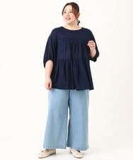 OLKFV15079 eur3(エウルキューブ) 【大きいサイズ】ティアードカットソー ネイビー(57)(WEB限定カラー)